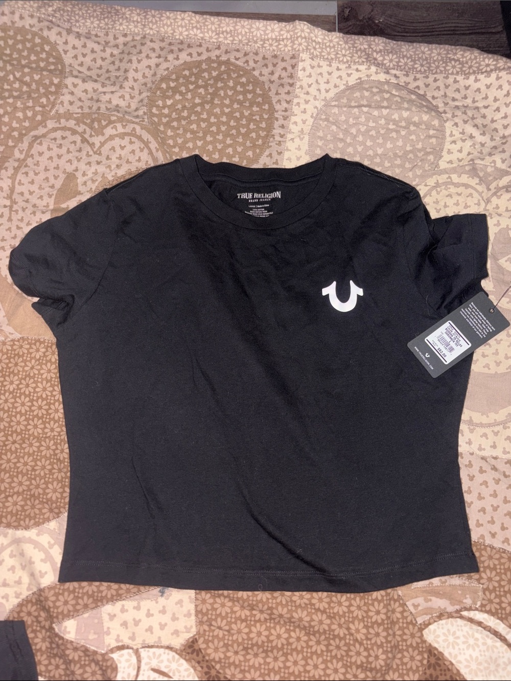 True Religion Black Tee with White Horseshoe Logo